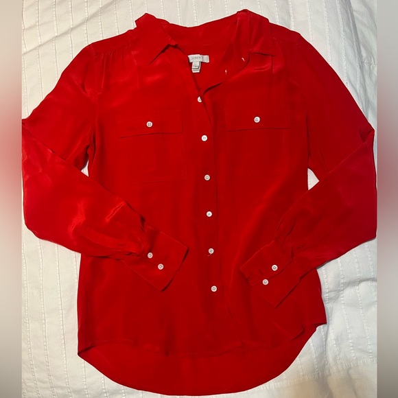 100% silk red button up from J Crew size 2 - Picture 1 of 6
